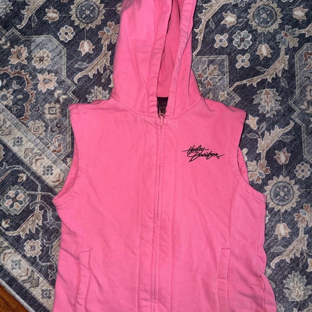 Harley-Davidson Girls Pink Hooded Sleeveless Vest